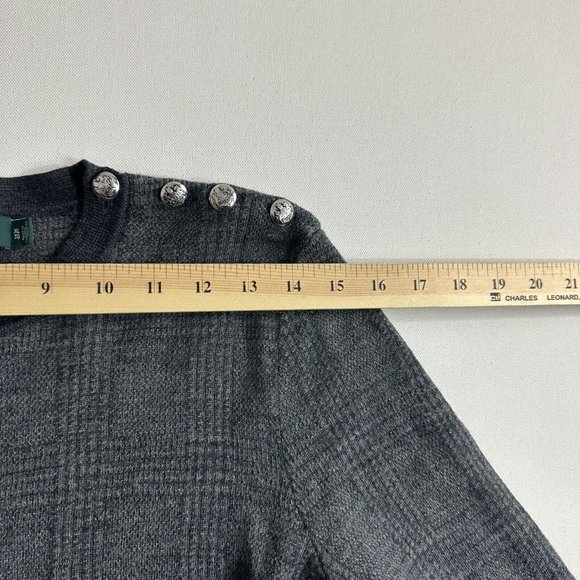 Lauren Ralph Lauren Knit Sweater Women Size‎ XL 100% Wool Plaid Gray Crewneck - Picture 7 of 9
